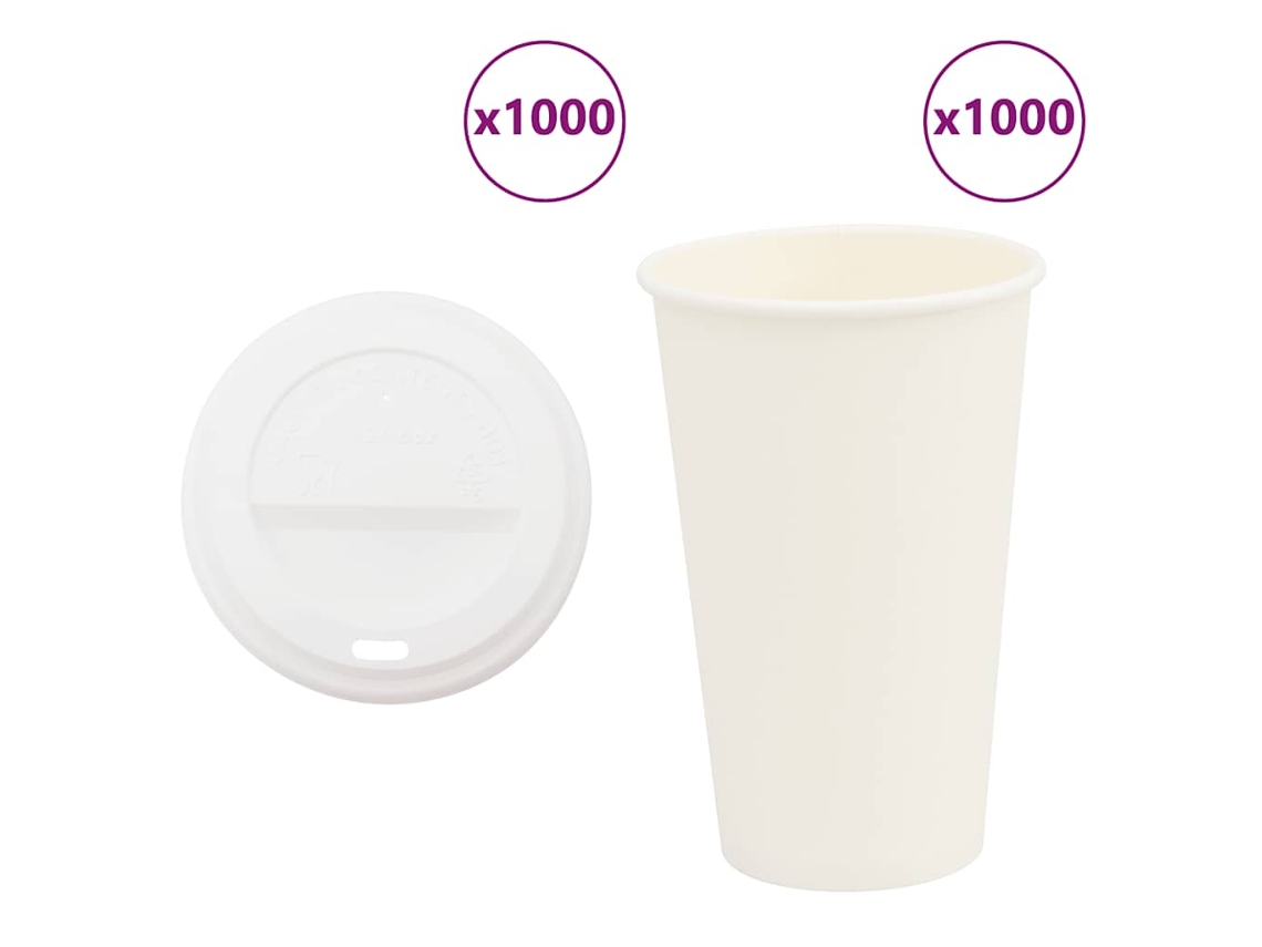 Vidaxl Copos De Café De Papel Com Tampas 1000 Pcs 16oz 400ml