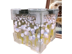 Abajur Floral – Cabeceira com Luz Noturna em Formato de Cubo