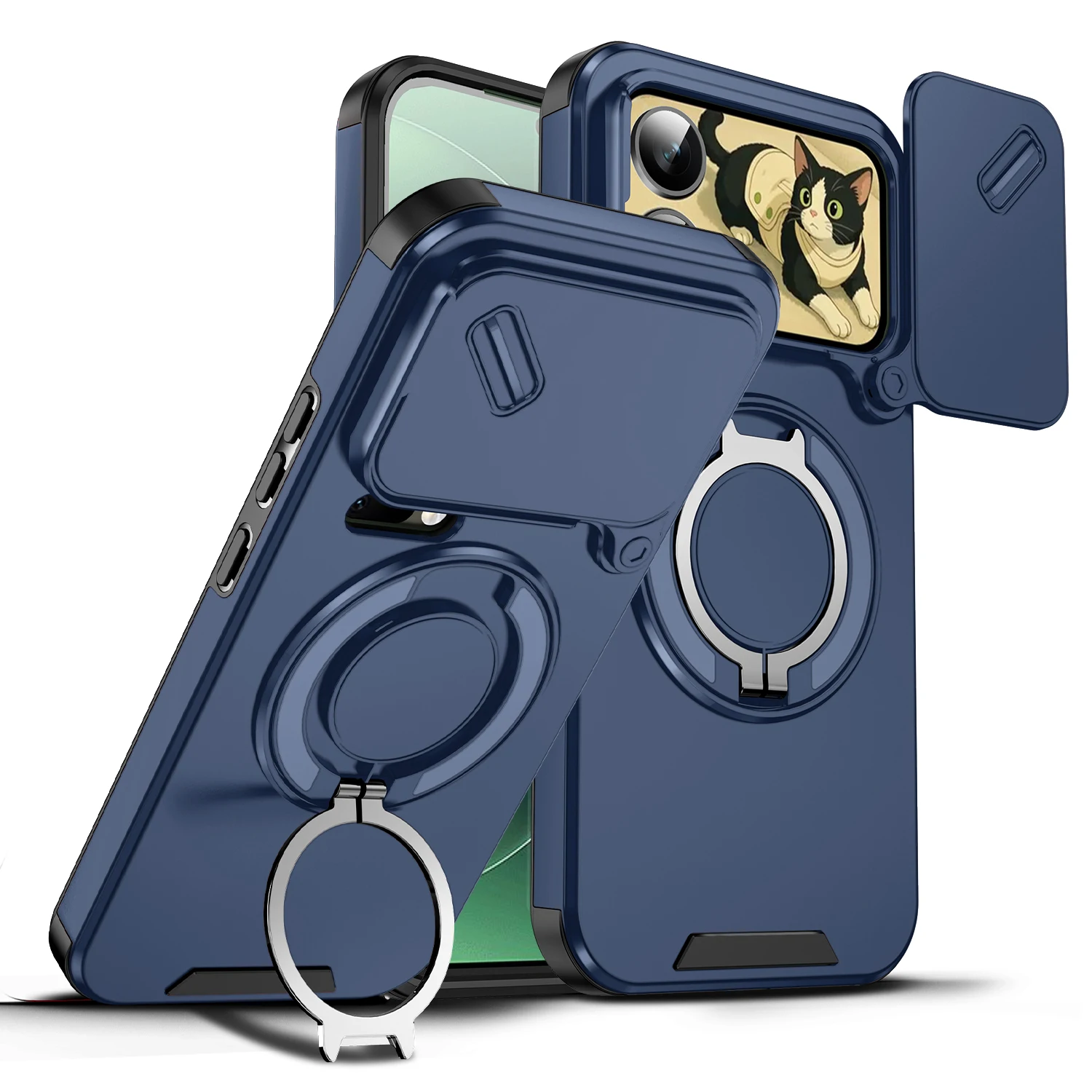 (azul Escuro Xiaomi 17) Capa Protetora Rígida Fosca E Resistente A Impactos Com Suporte De Anel Para Câmera