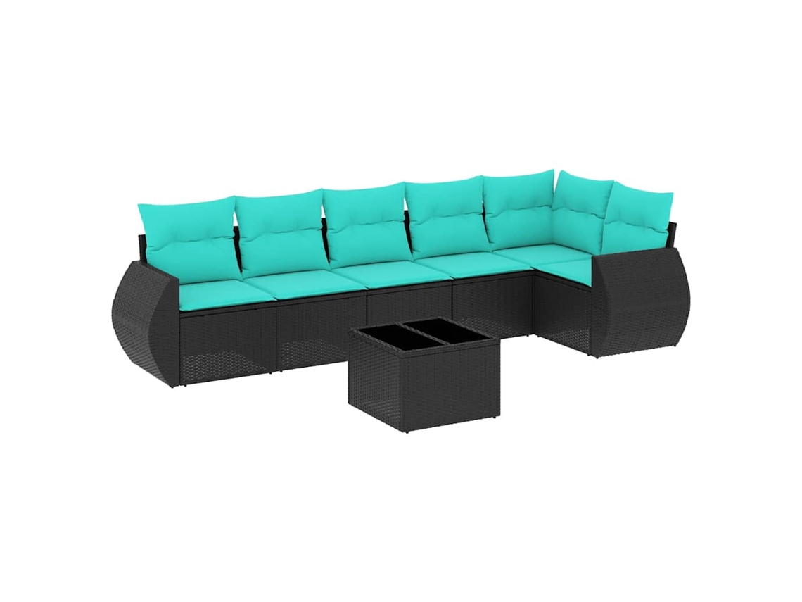 Conjunto de Sofá de Jardim, 7 Peças, Almofadas, Rattan Preto MAISON EXCLUSIVE