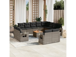 Vidaxl 13 Pcs Conjunto Sofás P/ Jardim C/ Almofadões Vime Pe Cinzento