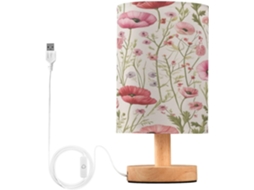 Abajur De Cabeceira Wildflower Para Quarto, Abajur De Cabeceira Led, Luminária De Leitura Com Portas Usb E Cúpula Tecido
