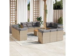 Conjunto 13 Peças Sofás Jardim C/ Almofadões Vime Pe Bege Misturado Dkd Home Decor