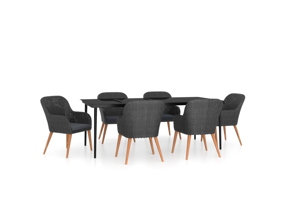 Garden Dining Set, Garden Dining Sets Vidaxl Preto Rattan / Vime (200 Cm Table Length)
