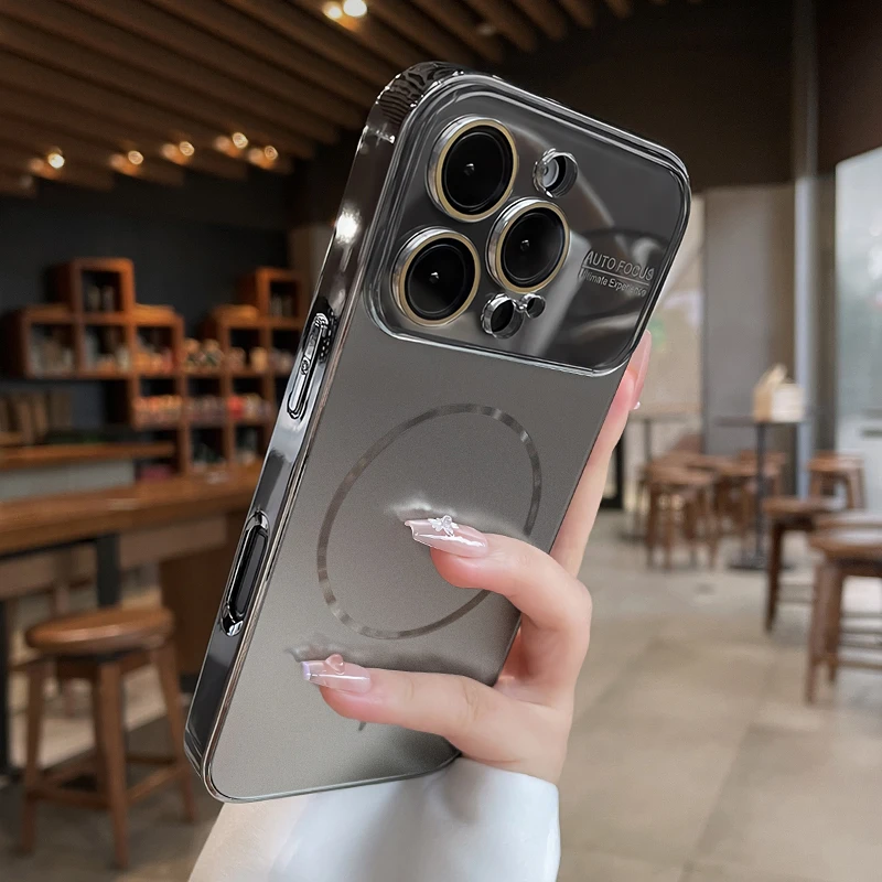 Capa Magnética Para Iphone 15 Pro Max (cinza), Proteção Para Lente, Capa Rígida Fosca Em Policarbonato.