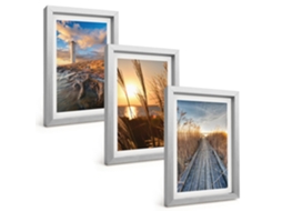Um Conjunto De Imagens Decorativas Em Uma Moldurafarol, Grama, Píer Moldura Prateada Pinturas De Quarto Espelharte (3 Peças 20x30 Cm)