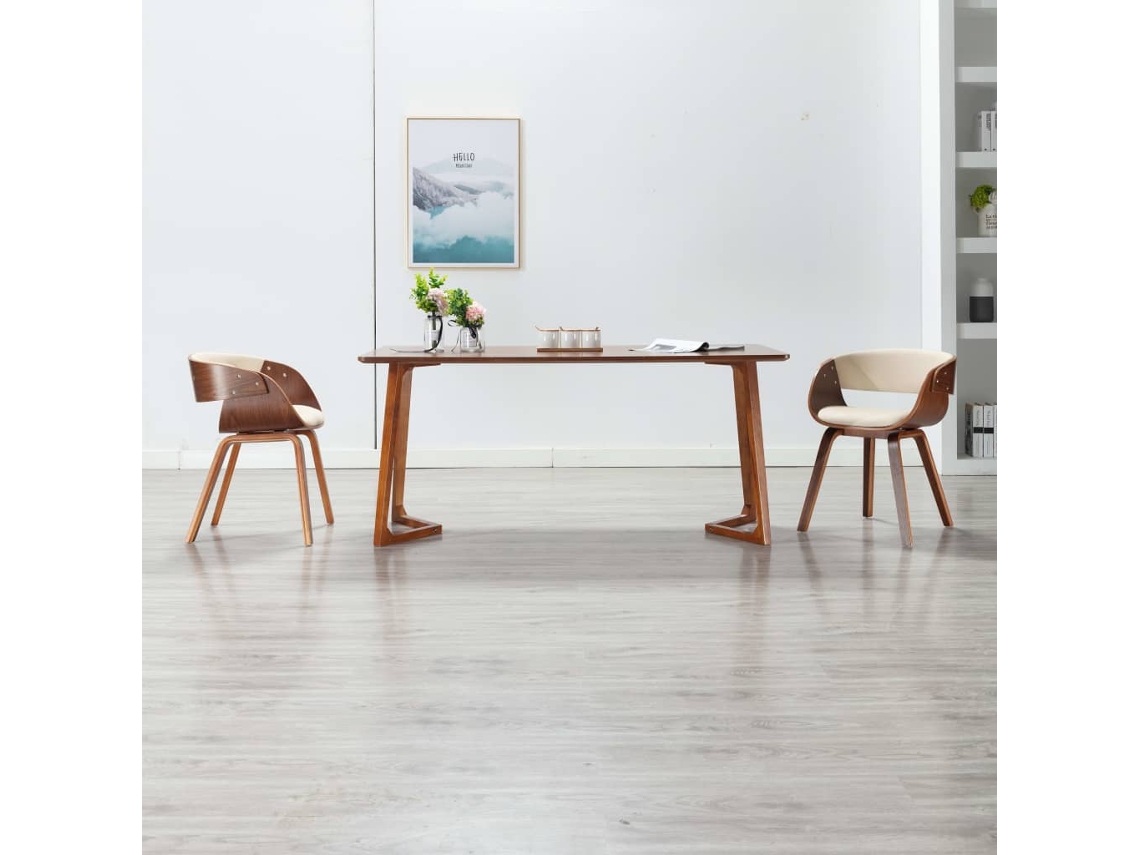 Vidaxl Cadeira De Jantar Madeira Curvada E Couro Artificial Cor Creme