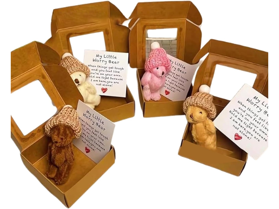 4 Mini Cartões De Pelúcia, Pequenos Ursos Pelúcia Para Preocupar,