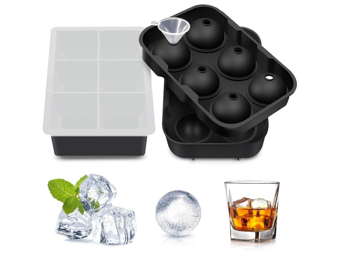 Molde De Hielo De Silicona Grande Con Tapa, 6 Compartimentos, Cubos Cuadrados Y Esféricos Para Bebidas