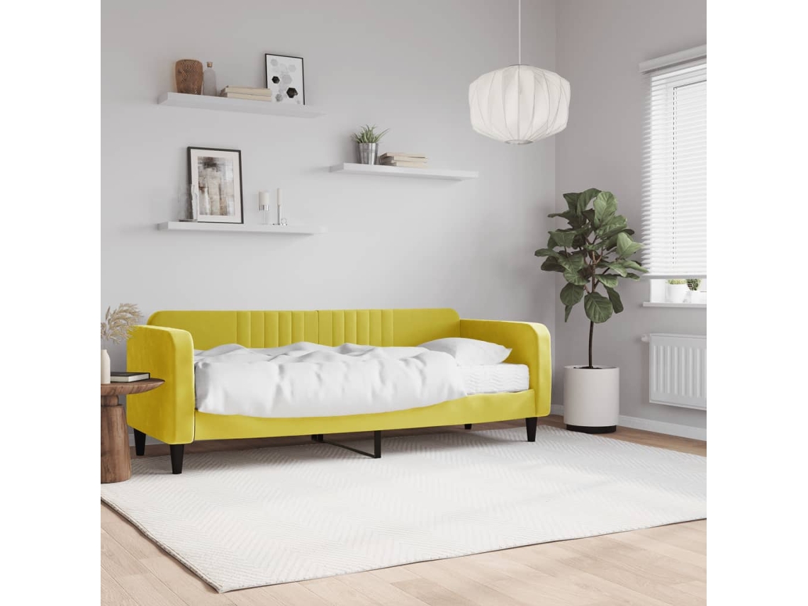 Sofá cama con colchón de 80x200 cm, terciopelo amarillo
