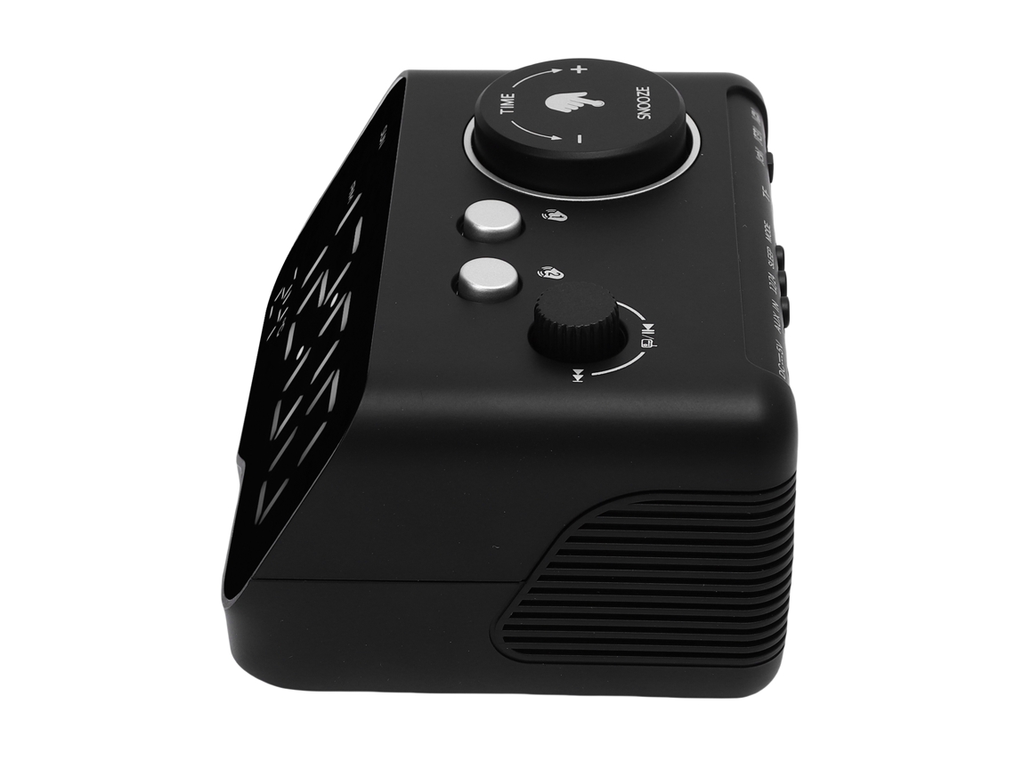 Despertador duplo com alto-falante Bluetooth, rádio FM, visor LED e hora do dia.