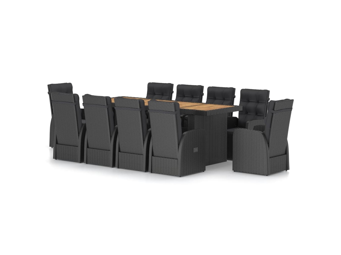 Maison Exclusive - 11 Pcs Conjunto Jantar Exterior Com Almofadões Vime Pe Preto