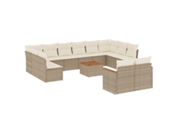 Conjunto de 13 Sofás para Jardim com Almofadões Vime Pe Bege MAISON EXCLUSIVE