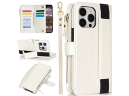 Capa Em Couro Pu Com Suporte Para Apple Iphone 16 Pro - Branco