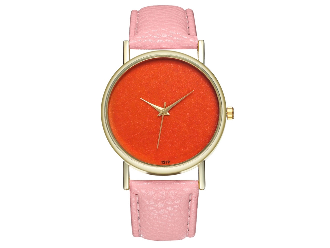 Reloj De Cuarzo Casual Para Mujeres Niñas Con Dial Naranja Y Correa De Cuero Pu Rosa