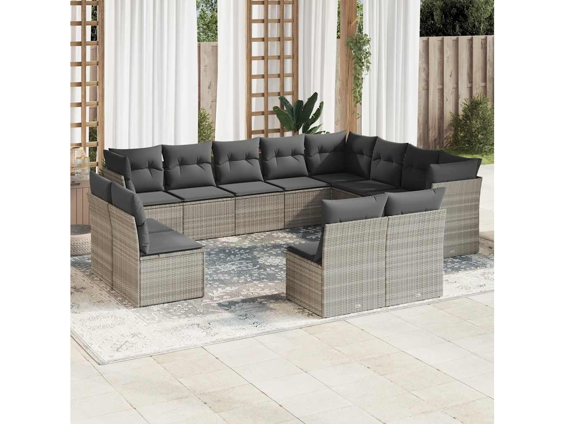 Vidaxl 12 Pcs Conj. Sofás Jardim com Almofadões Vime Pe Cinzento claro