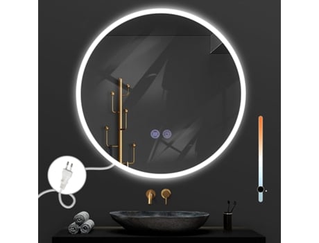 Espelho Com Iluminação Led Espelho De Parede Ip44 Redondo 80cm Com Função De Espelho De Toque Iluminado Com Luz Regulável Nettlife