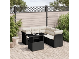 Vidaxl 6 Pcs Conjunto Sofás De Jardim C/ Almofadões Vime Pe Preto
