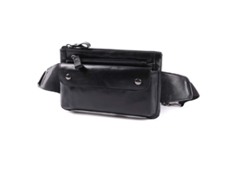 Bolsa De Cintura De Cuero Auténtico Linjou Mochila Vintage Bum Bag Para Homens E Mulheres (preto)