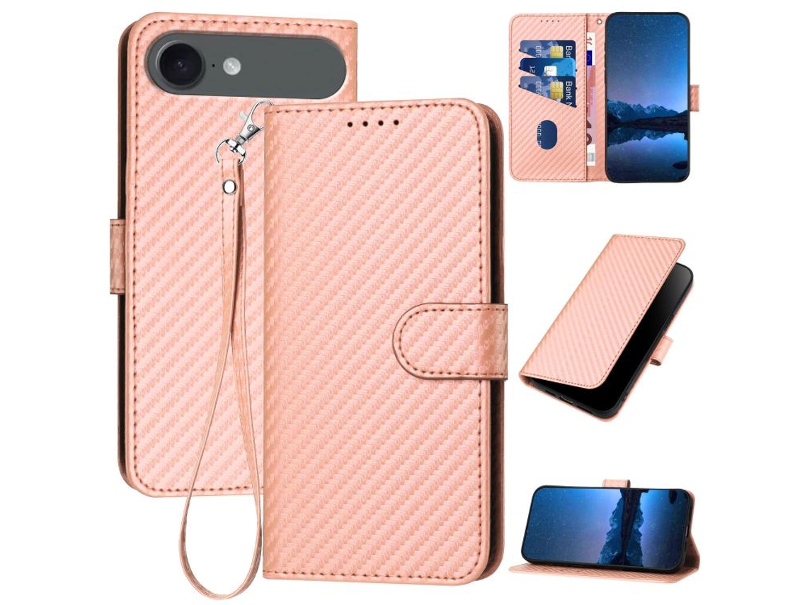 Capa De Couro Para Iphone 17 Air - Fivela Em Fibra De Carbono - Com Cordão