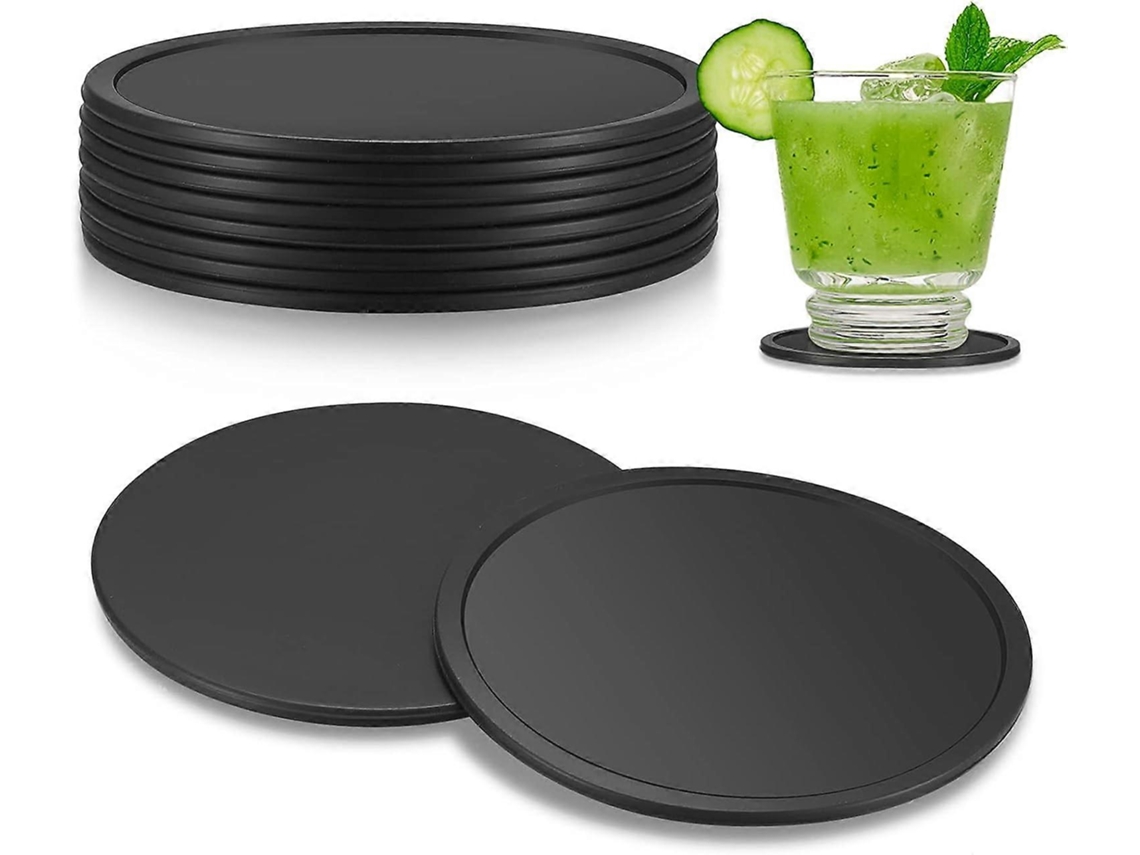 Conjunto de 8 Porta copos de Silicone para Bebidas, Redondos Pretos para Canecas, Antiderrapantes para Café, Cerveja AQUAFORGE