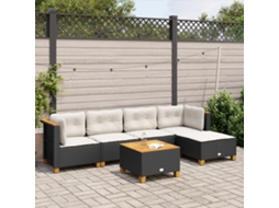 Vidaxl 6 Pcs Conjunto Sofás De Jardim C/ Almofadões Vime Pe Preto