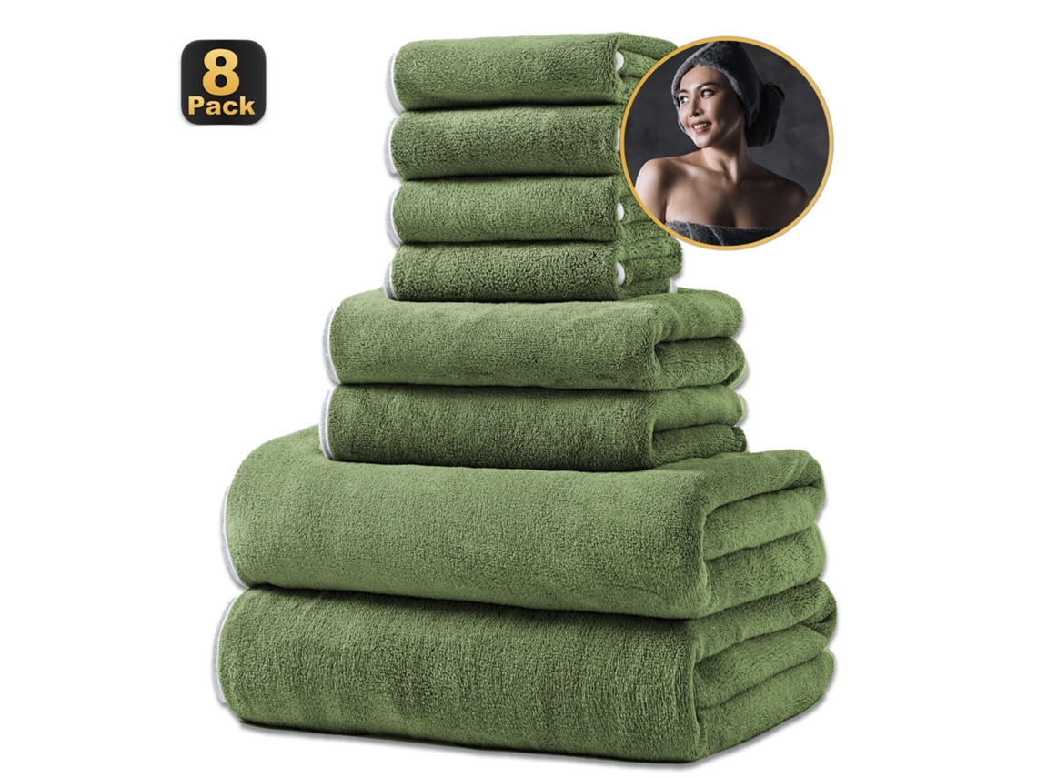 Toalhas de Banho de Lã Coral, Macias e Absorventes, Conjunto de 8 Peças CZHHMART (verde)