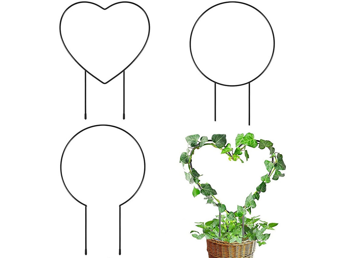 Suporte para plantas trepadeiras em quatro partes, estrutura redonda em ferro forjado em formato de coração, suporte para plantas de interior.