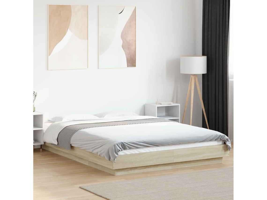 Vidaxl Estrutura Cama C/ Luzes Led Derivados Madeira Carvalho Sonoma