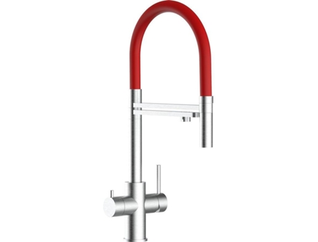 Torneira de cozinha VIZIO 5 Vias Tubo Giratória 360° Aço escovado Vermelho (Aço)