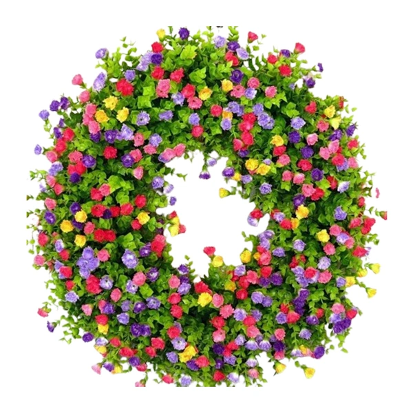 Guirlanda de Primavera, Flores Artificiais, Verde, Decoração de Porta, Guirlanda de 34 Cm AQUAFORGE