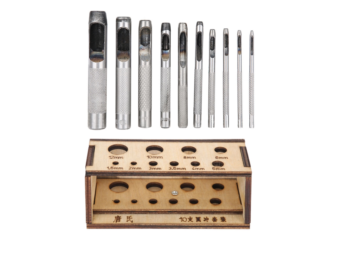 10pcs Conjunto de Punção de Couro Oco 1.5 12mm para Cintos, Pulseiras e Artesanato de Couro