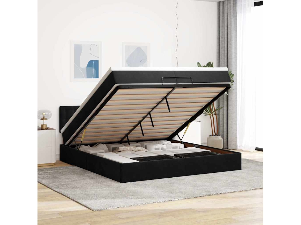 Estrutura de Cama Otomana com Colchão Veludo Preto MAISON EXCLUSIVE (200x200 cm)