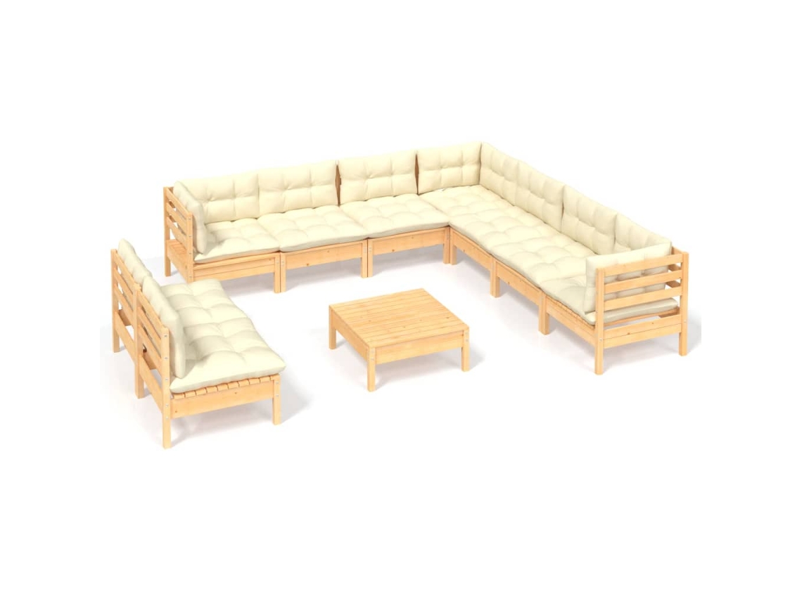 Conjunto de 10 Lounge Jardim com Almofadões Creme Pinho Maciço MAISON EXCLUSIVE
