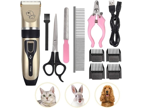 Máquina de cortar pelos profissional para cães e gatos com pelos longos e grossos, elétrica silenciosa, sem fio, recarregável, com tesoura e rolo