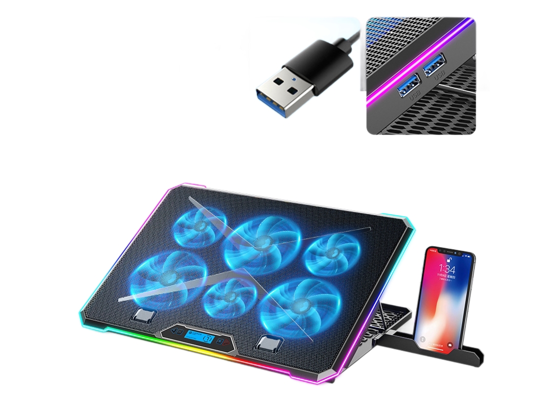 Suporte Cooler Gaming Ajustável Para 12 A 18 Polegadas Computador Refrigeração Com 6 Ventoinhas