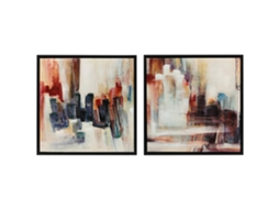Conjunto De 2 Quadros Em Tela Abstrata Emoldurados, 40x40 Cm Cada, Decoração Moderna Multicolor