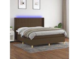 Cama Box Spring C/ Colchão/led 180x200cm Tecido Castanho-escuro