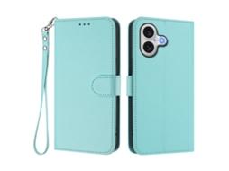 Capa Carteira De Couro Para Iphone 17 Com Alça De Pulso - Verde Menta
