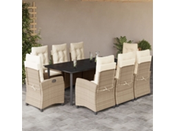 Vidaxl 9 Pcs Conjunto de Jantar P/ Jardim com Almofadões Vime Pe Bege