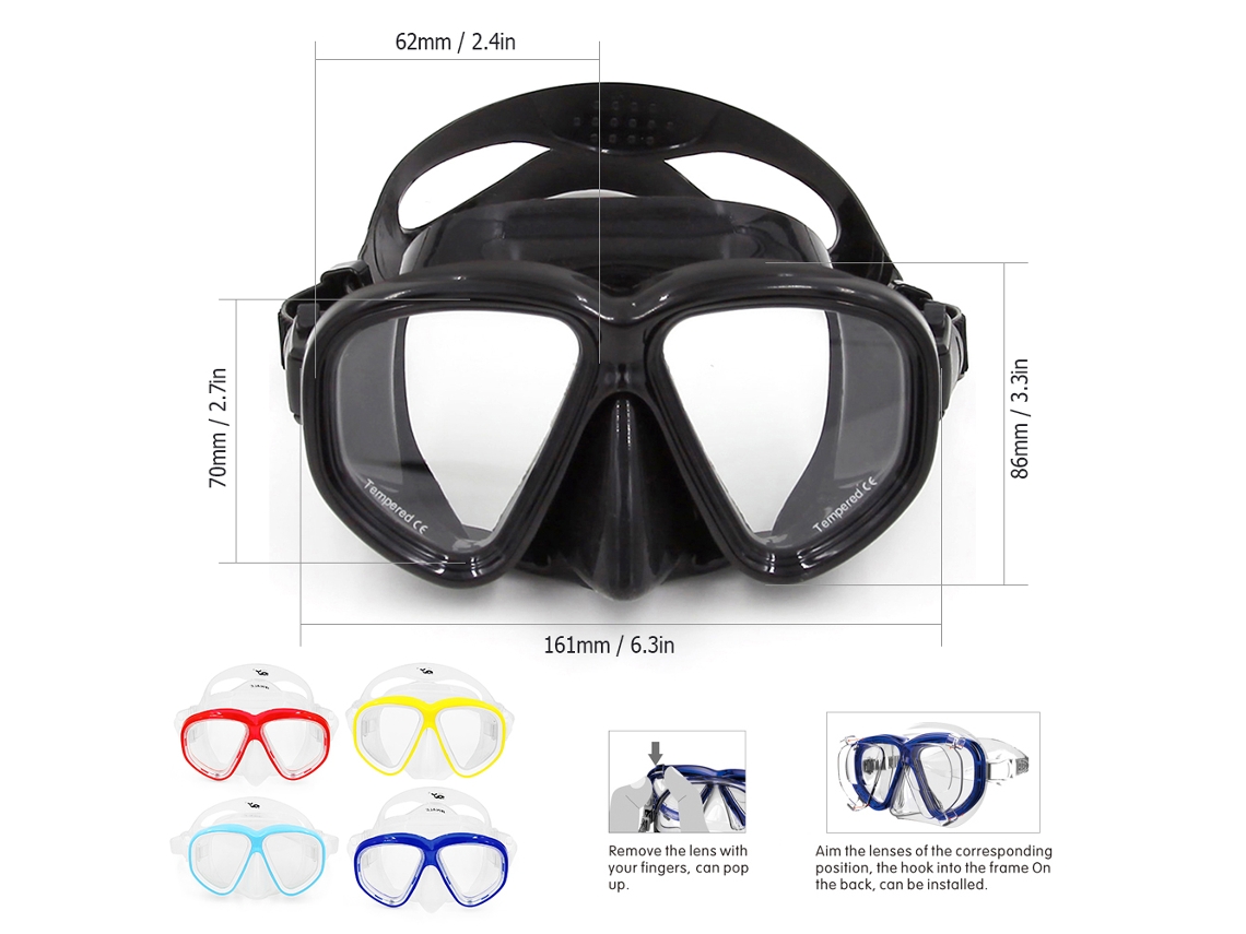 Máscara de Mergulho com Lentes Temperadas para Adultos e Adolescentes S/MARCA