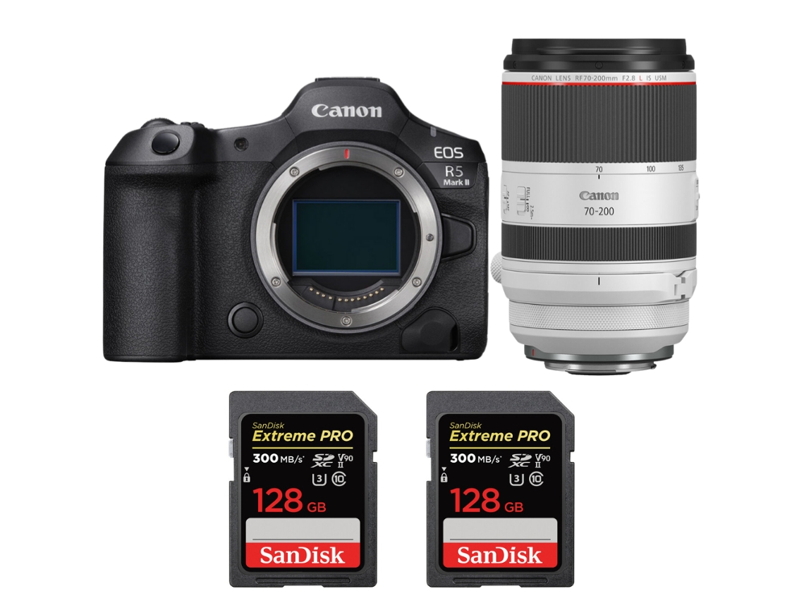 Eos R5 Mark Ii + Rf 70 200mm F/2.8 L Is Usm + 2 Sandisk 128gb Uhs ii 300mb/s + Ebook “20 Dicas para Fotos Que Impressionam” CANON