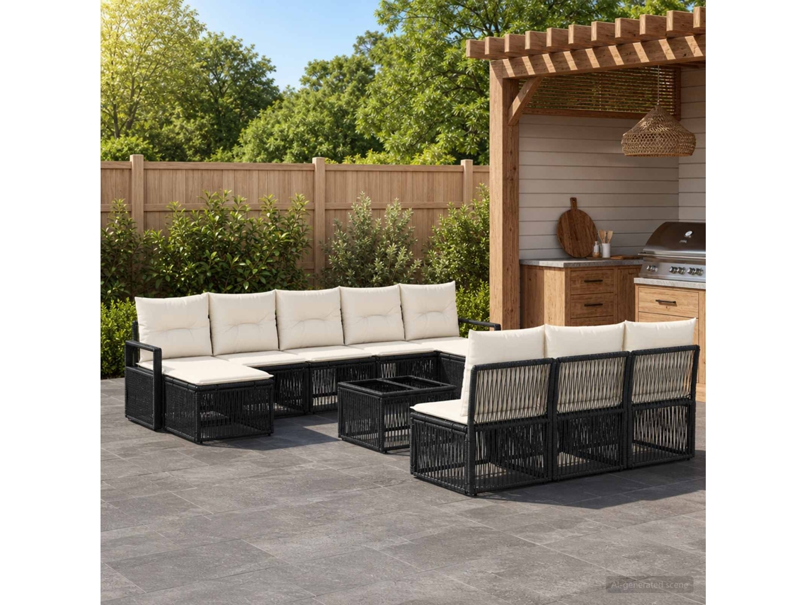 Vidaxl Conjunto De Sofá De Jardim 11 Unid. Preto Vime Pe