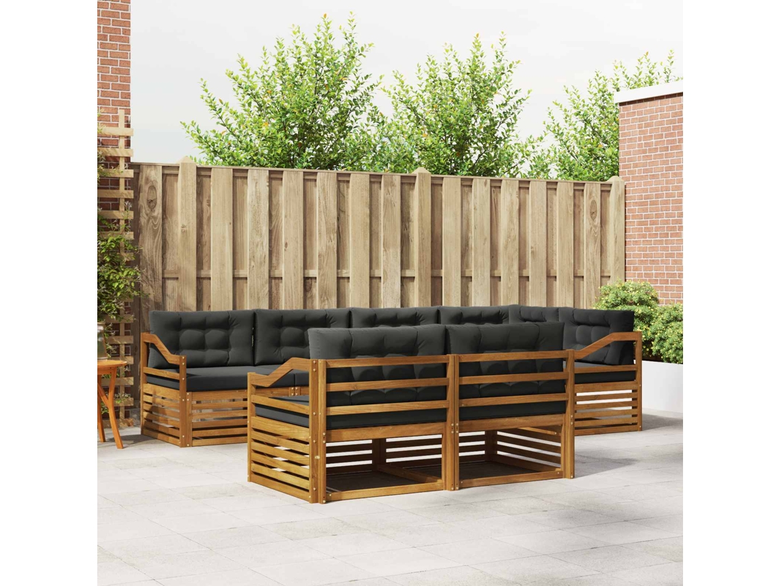 Vidaxl Conjunto De Sofás Para Exterior 7 Unid. Natural E Antracite
