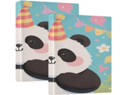 Pasta Escolar Colorida De Aniversário Com Panda Desenho Animado, 3, 8cm 1 2 Polegada, Três Argolas, Bolsos Internos