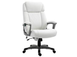 Cadeira de Massagem de 6 Pontos em Couro Sintético Branco, Ergonômica, Giratória, Ajuste em Altura, Encosto de Cabeça Arqueado