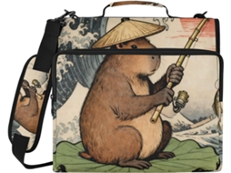 Pasta Japonesa De 3 Argolas, Design Robusto Com Estampa De Marmota, Zíper E Alça De Ombro, Fácil De Transportar