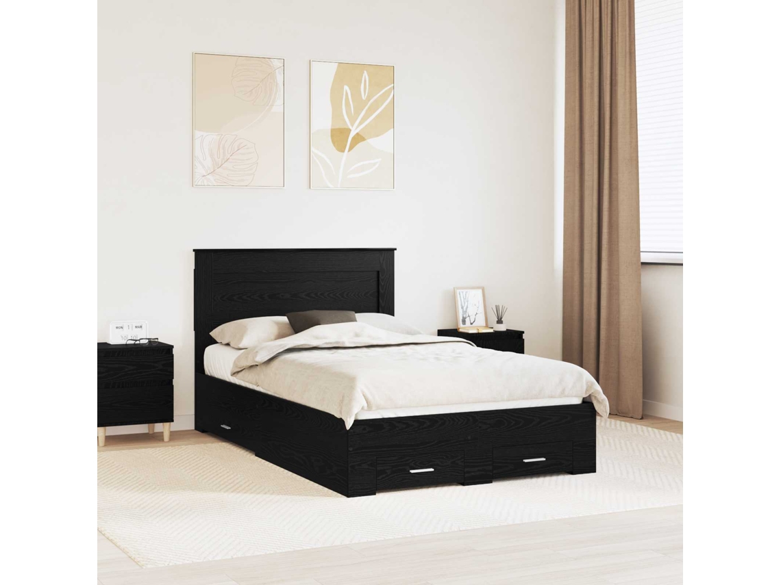 Vidaxl Estrutura Da Cama Com Gaveta Carvalho Preto 120 X 190 Cm