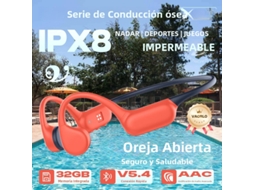 Fones De Ouvido Bluetooth 5.4 Com Condução Óssea (laranja/azul, 32 Gb), Cartão De Memória Mp3 De 32 Gb, À Prova D'água.
