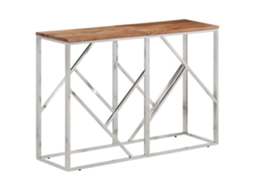 Mesa Consola Aço Inoxidável/Madeira de Acácia VIDAXL Maciça Prateado